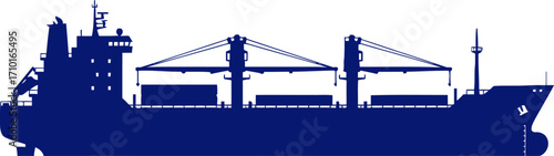 global trade vessel silhouette of a cargo ship at sea, isolated on transparent background