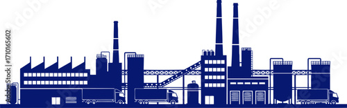 majestic industrial complex silhouette a navy blue icon of modern manufacturing, isolated on transparent background