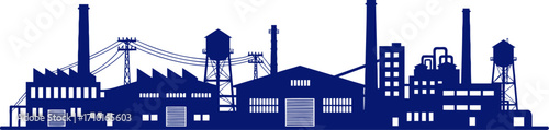 majestic industrial skyline a midnight blue silhouette of progress and power, isolated on transparent background