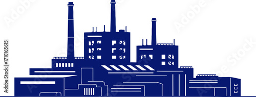 majestic industrial silhouette a navy blue powerhouse at dawn, isolated on transparent background