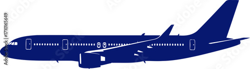 majestic midnight blue airplane silhouette a symbol of global travel, seamless journeys, and limitless horizons, isolated on transparent background