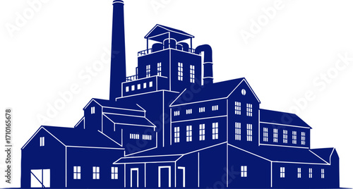 majestic midnight blue industrial complex a symbol of timeless strength and enduring legacy, isolated on transparent background