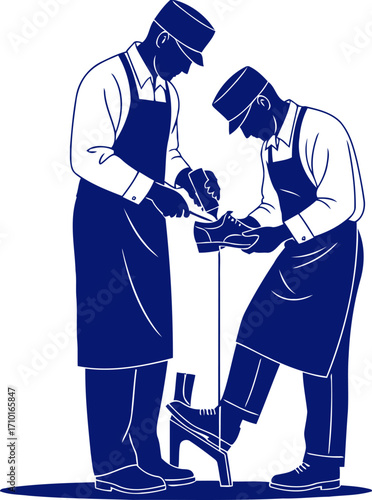 master shoemakers teamwork, precision, and legacy in blue, isolated on transparent background