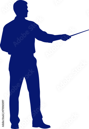 masterful guidance a navy blue silhouette of an eloquent presenter, isolated on transparent background