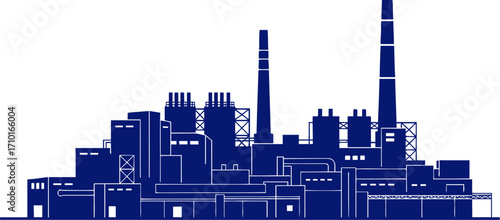 midnight blue industrial complex a silhouette of modern manufacturing, isolated on transparent background