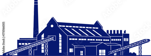 midnight blue industrial complex a silhouette of power and progress, isolated on transparent background