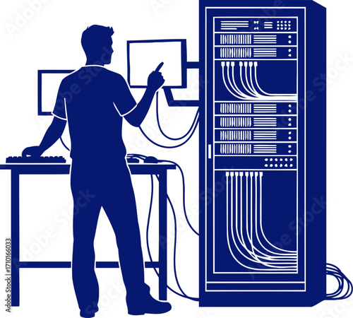 midnight blue network technician a silhouette of digital expertise, isolated on transparent background