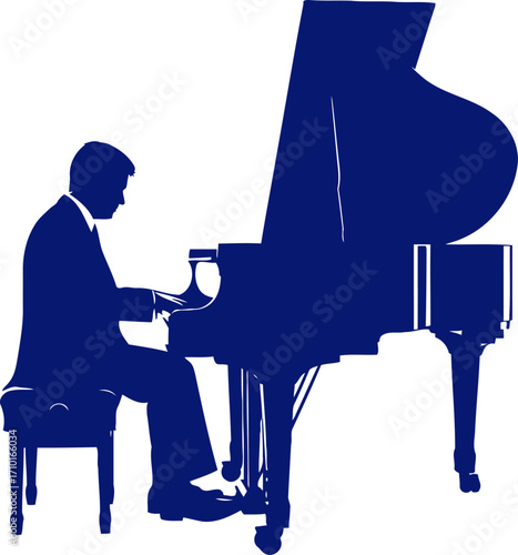 midnight blue piano silhouette a musicians nocturne, isolated on transparent background