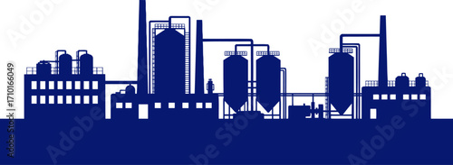 midnight blue industrial complex silhouette of a modern factory, isolated on transparent background