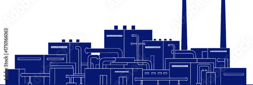 midnight blueprints industrial complex silhouette at night, isolated on transparent background