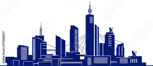 midnight cityscape a blue silhouette of urban dreams, isolated on transparent background