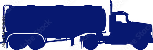 midnight tanker silhouette of a lone truck on the highway, isolated on transparent background