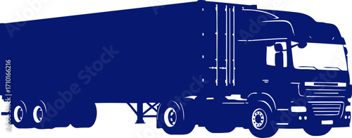 midnight highway a navy blue semitruck silhouette of tranquil power, isolated on transparent background