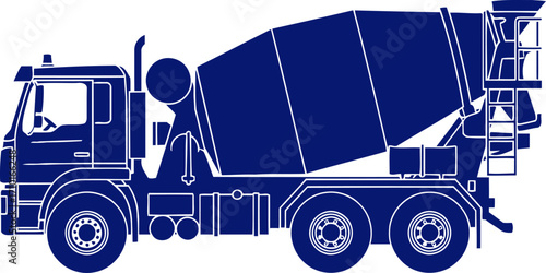 mighty concrete mixer blue silhouette of construction power, isolated on transparent background