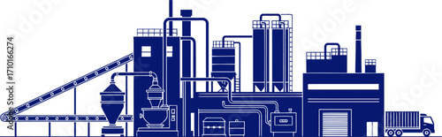 mighty industrial complex silhouette blueprints of progress, power, and potential, isolated on transparent background