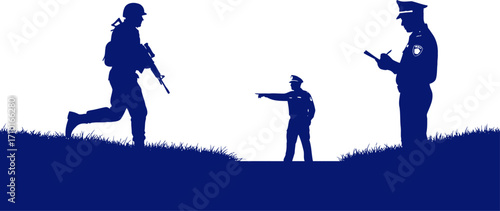 military police checkpoint a silhouette of duty, vigilance, and order, isolated on transparent background