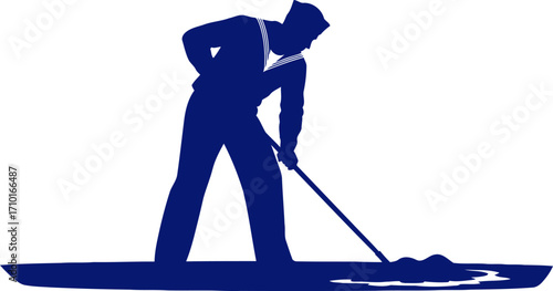 navy sailors deck duty silhouette of diligent ship maintenance, isolated on transparent background