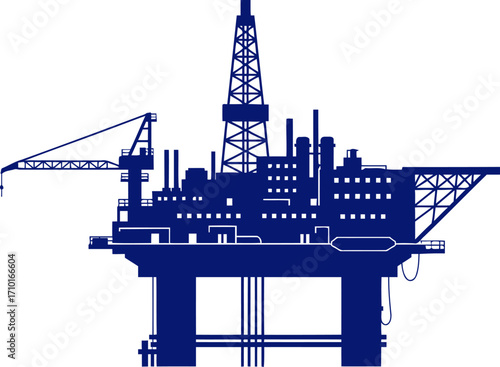 offshore oil rig silhouette a navy blue icon of energy extraction, isolated on transparent background