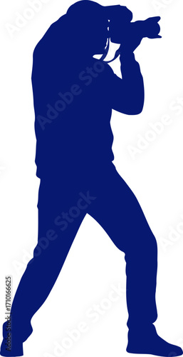 photographer silhouette capturing moments, blue hues, artistic vision, isolated on transparent background