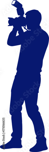 photographer silhouette capturing the decisive moment in navy blue, isolated on transparent background