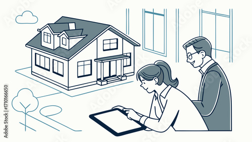 Couple Reviewing House Plan on Tablet Modern Home Design