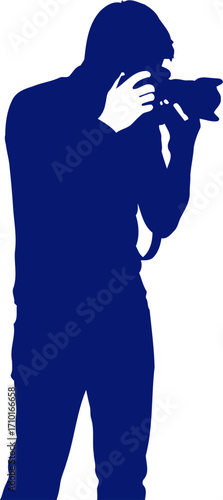 photographers blue silhouette capturing moments, telling stories, artistic vision, isolated on transparent background