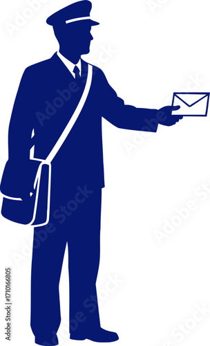 postman delivering news a classic silhouette of service, isolated on transparent background