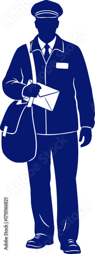 postman silhouette delivering news, connecting people, isolated on transparent background