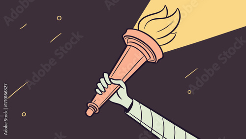 Hand Holding Illuminated Torch Against Dark Background
