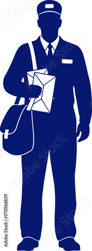 postmans blue silhouette delivering news, connecting communities, isolated on transparent background