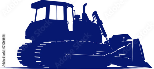 powerful blue bulldozer a silhouette of construction might, isolated on transparent background