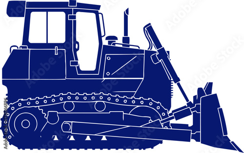 powerful bulldozer silhouette blue machine, construction might, industrial strength, isolated on transparent background