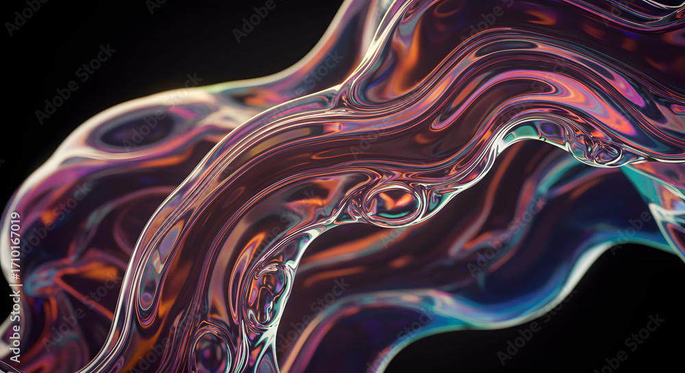 Obraz premium Liquid Metal Flow Abstract 3D Art, Molten Copper Waves