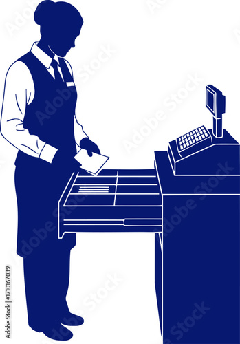 retail cashier silhouette daily transactions, business operations, and customer service, isolated on transparent background