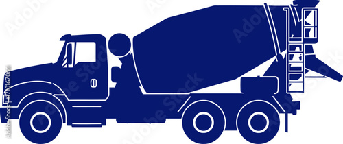 ready mix concrete truck blue silhouette icon, construction site power, isolated on transparent background
