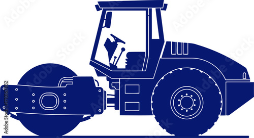 road rollers midnight blue silhouette construction power, urban development, night work, isolated on transparent background