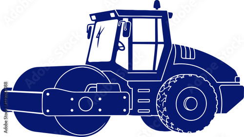 road construction power a navy blue silhouette of a mighty roller, isolated on transparent background