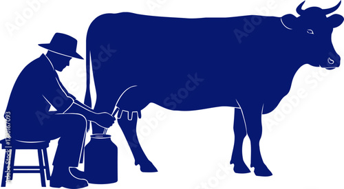 rural life a farmers quiet morning, milking cow silhouette, isolated on transparent background
