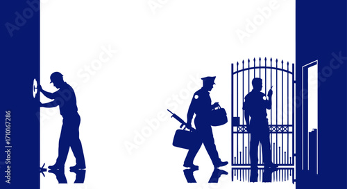 securing the premises a nighttime security detail silhouette, isolated on transparent background