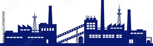 silhouette of a mighty industrial complex blueprints of progress, isolated on transparent background