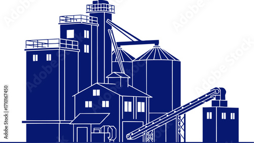 silhouette of a grain elevator a rural industry icon, isolated on transparent background