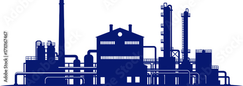 silhouette of a mighty petrochemical plant industrys blue heart at work, isolated on transparent background