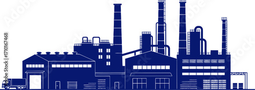 silhouette of a mighty industrial complex at dawn a symbol of progress and production, isolated on transparent background