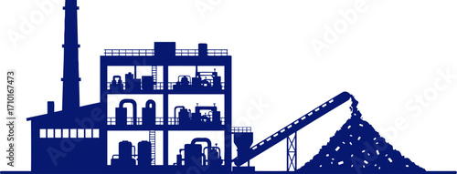 silhouette of a mighty industrial plant processing, production, and progress, isolated on transparent background