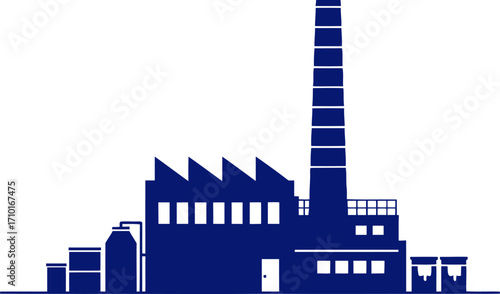silhouette of a mighty factory blueprints of industrial progress, isolated on transparent background