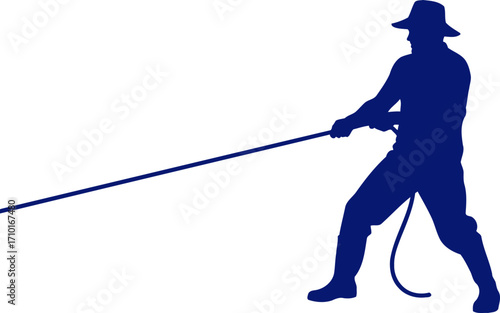 silhouette of a determined farmer pulling the heavy plow, rural lifes strength, isolated on transparent background