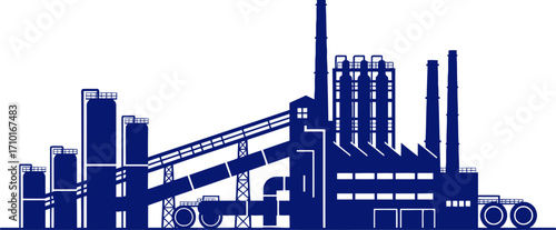 silhouette of a modern industrial complex blueprints of progress and innovation, isolated on transparent background