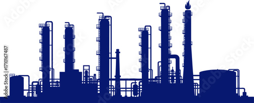 silhouette of a petrochemical plant industrial strength, modern energy, and global commerce, isolated on transparent background