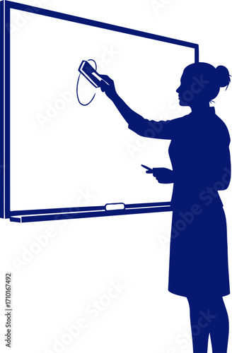silhouette of a woman erasing the past, embracing a new chapter on whiteboard, isolated on transparent background
