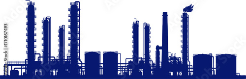 silhouette of a mighty refinery blueprints of energy and industry, isolated on transparent background